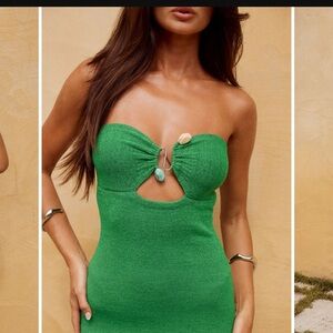 Elegant Strapless Green Dress with Cutout